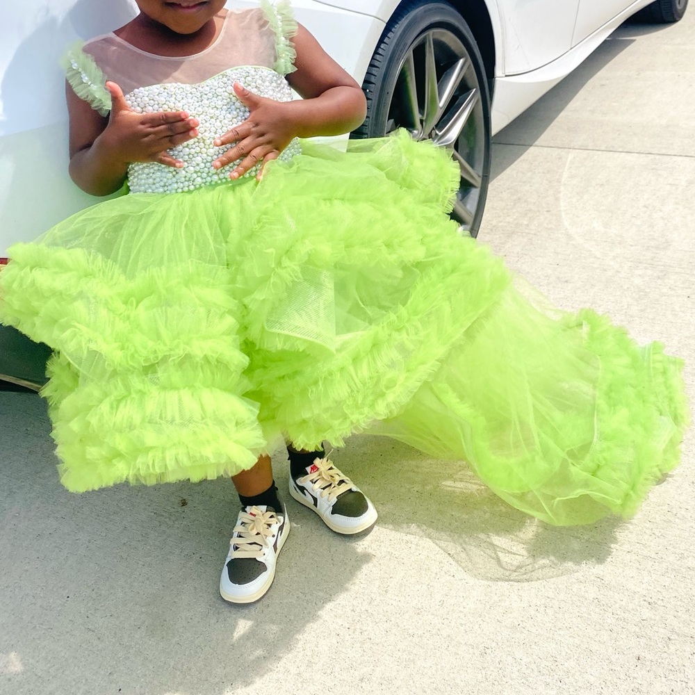 Girls Pearl Dress sage! Birthday dress, pageant dress, prom dress.